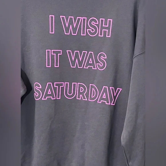 Wildfox I Wish It Was Saturday Grey Sweatshirt Heart Graphic 💔 Size Large - Picture 8 of 10